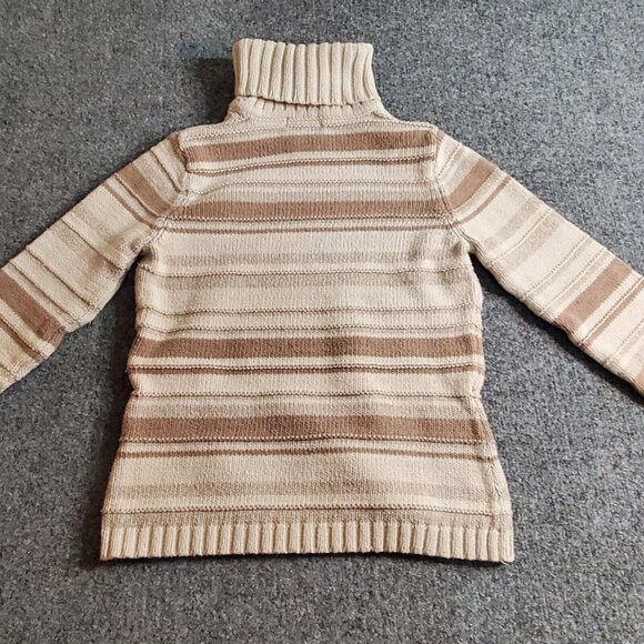 Women’s Small (6-8) Covington Knit Sweater Ivory Brown Stripe Turtle Neck Cotton - Picture 8 of 12